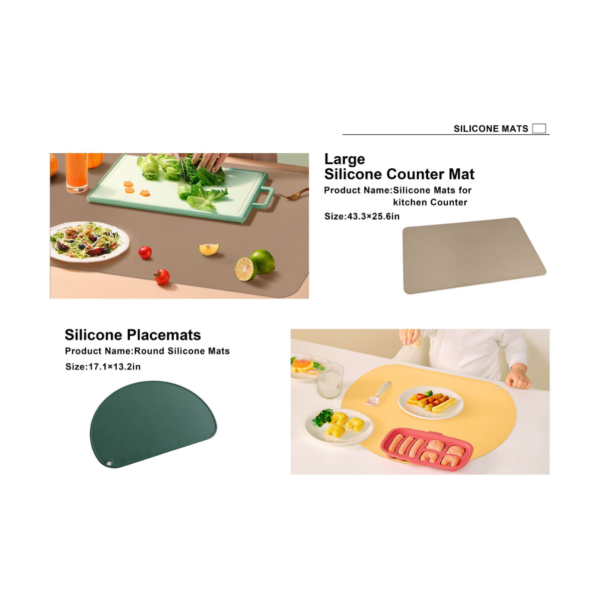 Silicone baking and food preparation mat for kitchen use