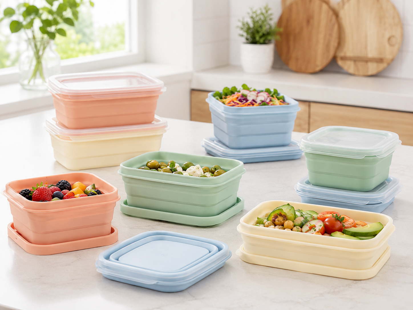 Lucid Home collapsible rectangular silicone food containers