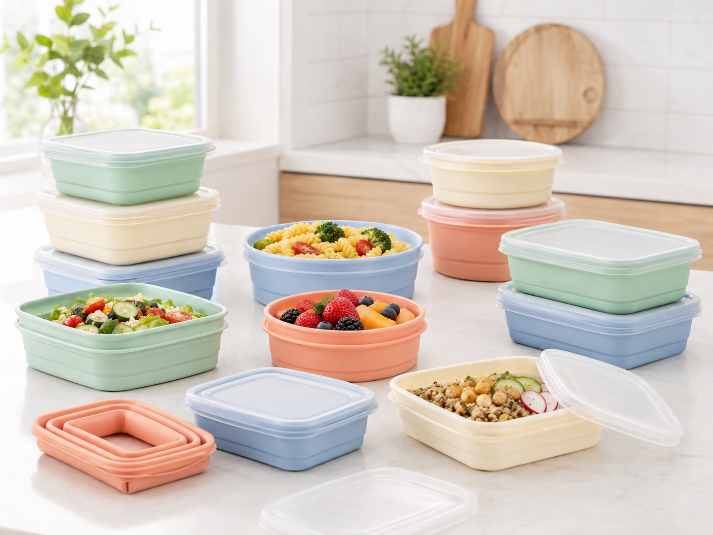 Lucid Home collapsible square silicone food containers